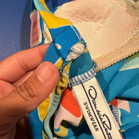 Oscar De La Renta One Piece Swimsuit Vintage 80's Blue Floral Criss Cross READ - Picture 8 of 9
